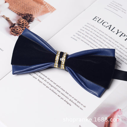 bridegroom groomsman bow tie red leather velvet studded men's wedding dress accessories host banquet bow blue british