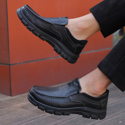 Leather Shoes Men's 2025 New Men's Casual Leather Shoes Genuine Leather Slip-on Outdoor Non-slip Thick Sole Middle-aged and Elderly Dad's Shoes