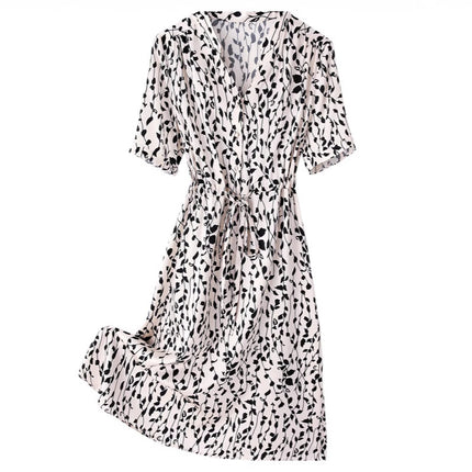 Summer New Style French Silk Dress Tea Break Dress Mid-Length V-Neck Slimming Mulberry Silk Dress
