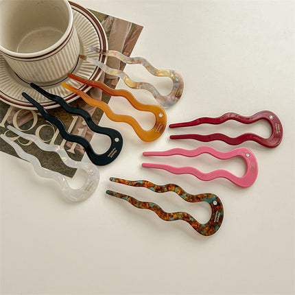 A Diamond Acetic Acid U-Shaped Wave Hair Hairpin Disc Hair New Chinese Style National Style Hair Hairpin Hair Accessories Gentle All-Match New Style