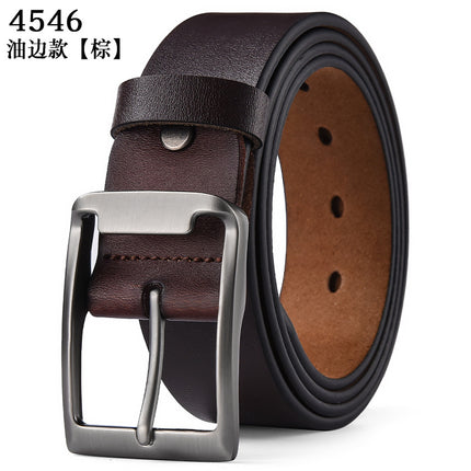Genuine Leather Men's Belt Pin Buckle Cowhide Casual Leather Belt Vintage Trouser Belt Cross-Border Ready Stock Wholesale Pants Waistband