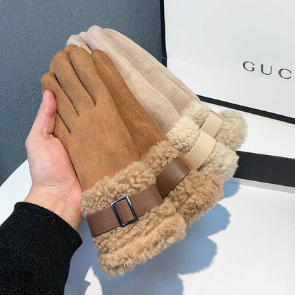 Women's Winter Gloves with Velvet and Thickeneding for Outdoor Cycling and Driving, Suede Velvet for Cold Protection, Touch Screen and Windproof Plush