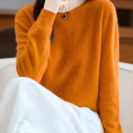 One-Line Ready-To-Wear Round Neck Wool Sweater Seamless Stereo Knitted 100% Wool Zero-Touch Autumn and Winter Seamless Base Sweater