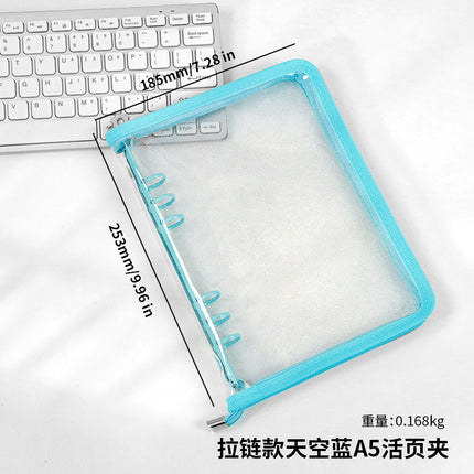 Japanese A5 Transparent Loose-leaf Black Glitter Zipper 6-hole Notebook Ins Style Star Chaser Ledger PVC Case