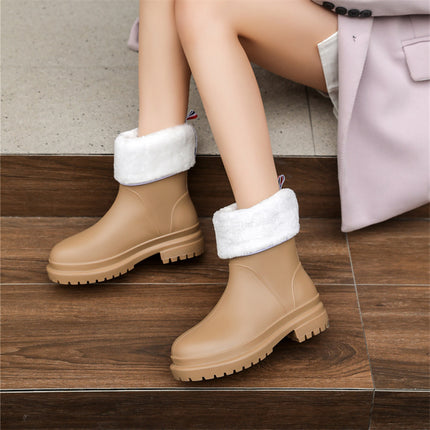 Cross-Border Women's Mid-Calf Rain Boots, Thickened Drawstring Rain Shoes, Wear-Resistant, Non-Slip, Waterproof, Comfortable Water Shoes, Outdoor Rubber Shoes for Women