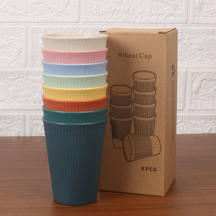 Striped Cup 8 Boxed Wheat Straw Household Water Cup Drop-resistant Handicap Cup Brush Cup Restaurant Juice Cup