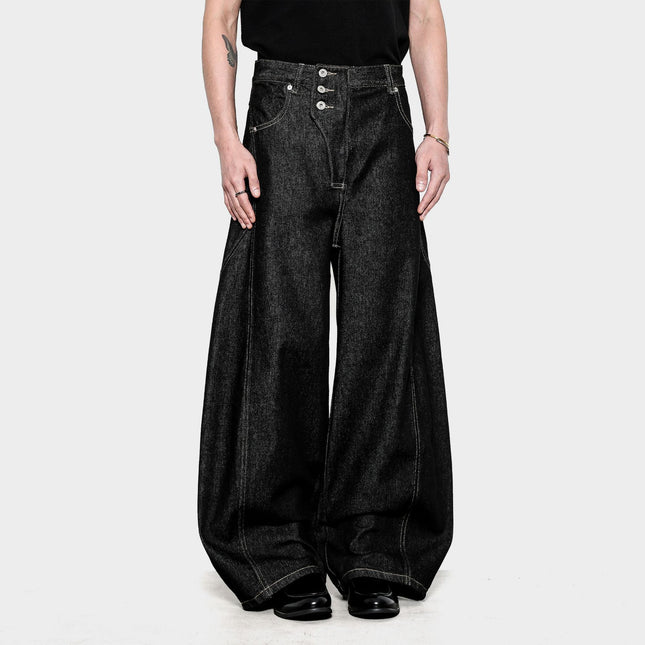 American Retro Loose Distressed Washed Black Wide-Leg Scimitar Pants Unisex Versatile Floor-Length Straight Denim Trousers Trendy