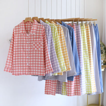 Couple's Long Sleeve Trousers plus size Plaid Simple Pajamas suit Spring and Autumn Cotton Brush Fleece Soft Home Clothes