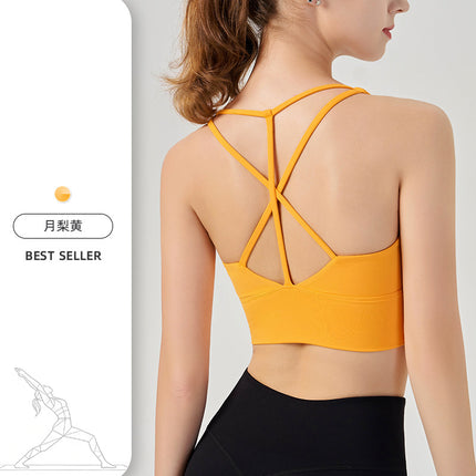 Sports Vest Women's Shock-Proof Anti-Sagging Removable Chest Pad Yoga Wear Bra Sexy Cross Back Sports Bra
