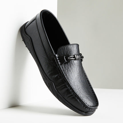 Doug Shoes Men's 2024 Summer New Men's Casual Leather Shoes Leg Lazy Shoes Soft Sole Breathable Business Loafers