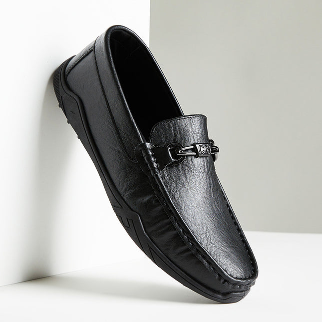 Doug Shoes Men's 2024 Summer New Men's Casual Leather Shoes Leg Lazy Shoes Soft Sole Breathable Business Loafers