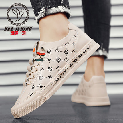 Bee and Wolf Flagship Store European Style Autumn and Winter New Men's Sneakers Casual Trendy Leather Shoes White Office Slip-On Shoes