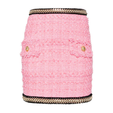 In Stock 2026 Autumn and Winter New European and American Celebrity Fashion Heavy Chain Decoration Tweed Mini Skirt