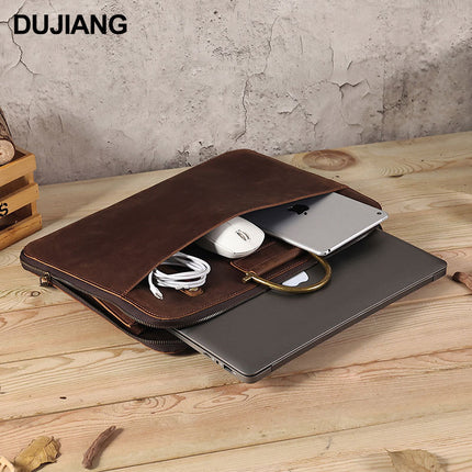 Crazy Horse Leather Business Tablet Laptop Bag Multifunctional Lightweight Genuine Leather Men's Briefcase