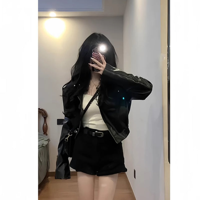 Hot Girls Black Shorts Women's Autumn 2024 New Spring Short Culottes Slimming A- shaped Outer Wear Suit Hot Pants