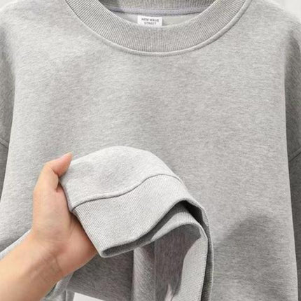 Light Gray 500g Heavyweight Round Neck Pullover Sweatshirt for Men and Women Japanese Style Style Loose Casual Versatile Long-Sleeved Top Autumn and Winter