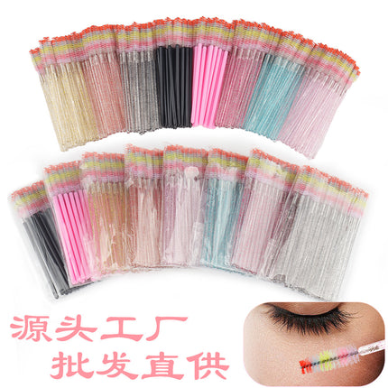 New 50-Pack Disposable Eyelash Brushes, Special for Eyelash Extensions, Crystal Handle Colorful Eyebrow Brushes, Factory Wholesale