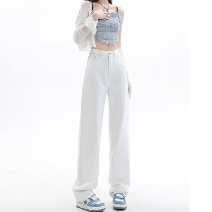 Dirty Pink High Waist Wide Leg Jeans Women's Trendy All-match New Loose Slimming Casual Narrow Straight Long Pants