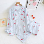 Small stand collar-air conditioning pattern-cherry-blue / M