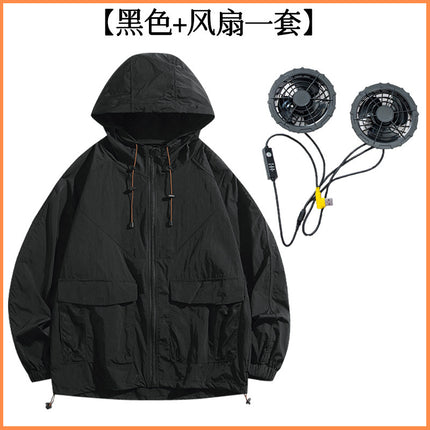 Intelligent heatstroke prevention and cooling air conditioning clothing men's large wind belt fan sunscreen clothing outdoor construction site building refrigeration skin clothing