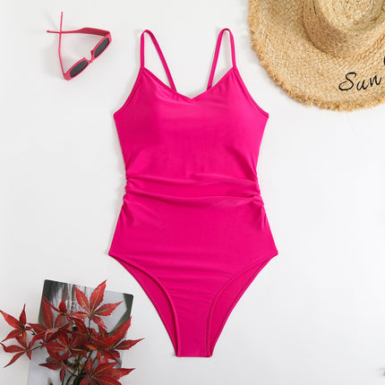 In-Stock 2025 Cross-Border Amazon Solid Color Swimsuit Women New European and American Fashion Sexy Triangle One-Piece Swimsuit Wholesale