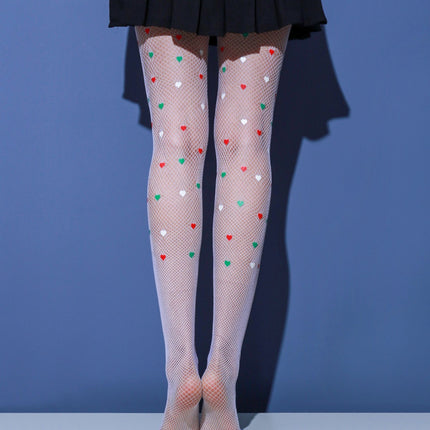 Fishnet Stockings Cute Heart Printed Green Slimming Legs Women's Pantyhose Leggings White Silk Stockings Pantyhose