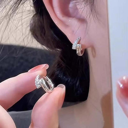 TikTok Same Style French Micro-inlaid Zircon Nail Earrings Women's Light Luxury High-end Sense French Exquisite Ear Buckle Niche Earrings