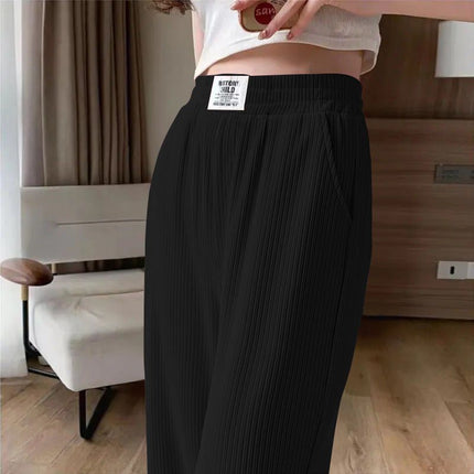 Pink Ice Silk Pants Women's Summer Thin Narrow Wide Leg Pants 2025 New High Waist Dape Straight Sunscreen Trousers