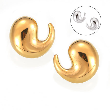 New cross-border ins style fashion personality earrings titanium steel plated 18K gold comma smooth earrings simple versatile jewelry
