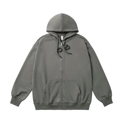 Loose version of the earth color 320G zipper hooded moss green light green grass green solid color simple sweater for men and women