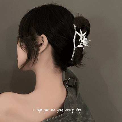 Bamboo Hair Clip Metal High-End Grab Clip Back of the Head Niche Design Hair Accessory Cold Style Silver Shark Clip Hair Grab