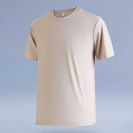 Dan Baoni | Summer Cool Sense Sunscreen Solid Color Advanced Sense Ice Silk Men's T-Shirt Loose Round Neck Shoulder Short Sleeve Customization