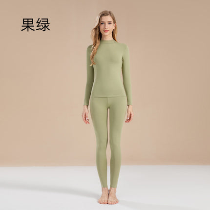Autumn and Winter Pure Cotton Thermal Underwear Set for Women, Solid Color Base Layer, All-Cotton Sweater, Thin Thermal Underwear for Students and Young Girls