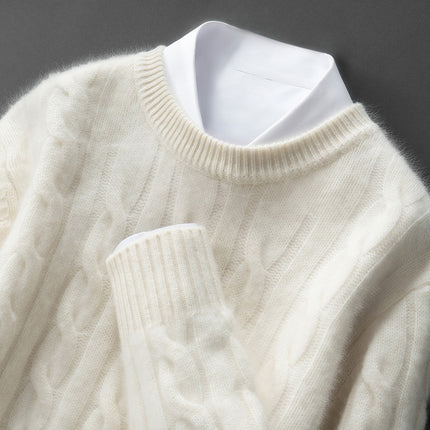 Cable Knit Base Sweater Five-Needle Cashmere Sweater New Three-Strand Mountain Round Neck Autumn and Winter Men's No
