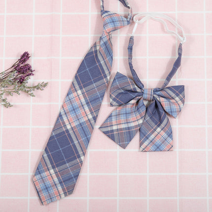 Japanese and Korean striped jk/dk college style men's and women's red cyanotic gray blue shirt accessories tie-free collar set