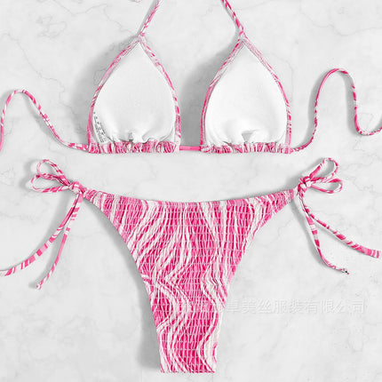 2023 European and American Foreign Trade Sexy Triangle Bag Cable Printing Tether Beach Bikini Swimsuit Mi Sound Explosions
