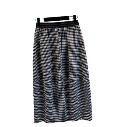 Real Shot of 2025 Summer New Products Loose Retro Slim Plaid Lace-Up Elastic Waist Casual Versatile Skirt for Women
