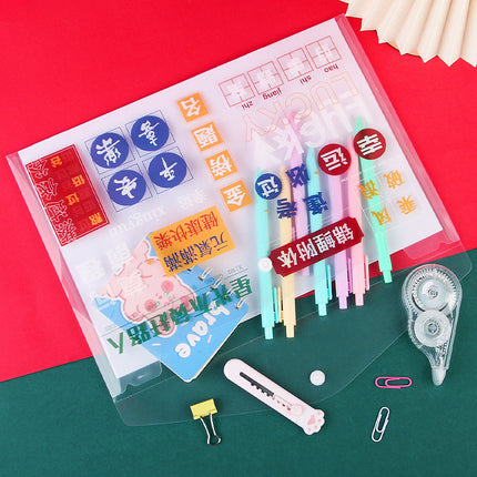 Student Snap Bag Cartoon Pattern Test Paper File Storage Bag Waterproof a4 Plastic Transparent File Bag Factory Outlet