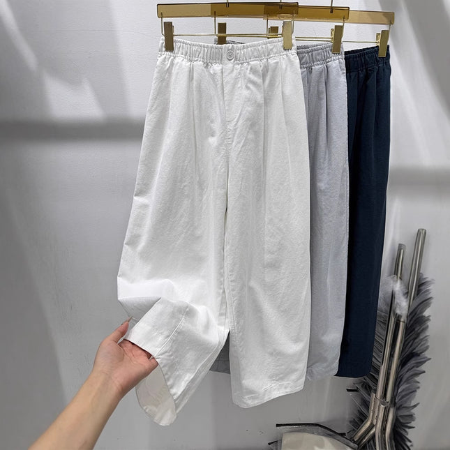 European-Style Elastic Waist Casual Pants for Women 2025 Summer New Loose Slimming Cropped Knife-Cut Harem Dad Pants Trendy
