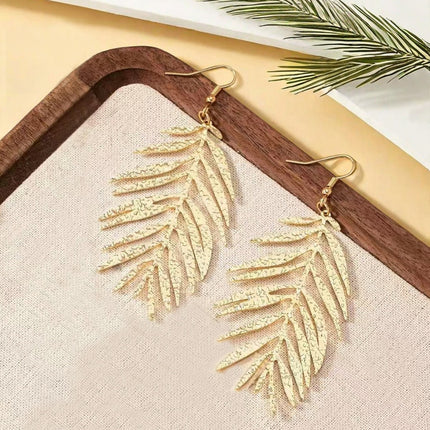 European and American Cross-Border Supply Retro Fashion Simple Leaf Tassel Earrings Elegant Simple Versatile Long Women's Earrings