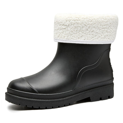 Women's Fashionable Outdoor Drawstring Rain Boots with Thick Soles, Waterproof and Non-Slip Kitchen Work Rain Boots, Warm Rubber Shoes