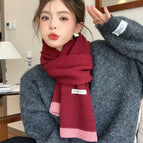 Contrast color knitted scarf--3 wine red / 30*160