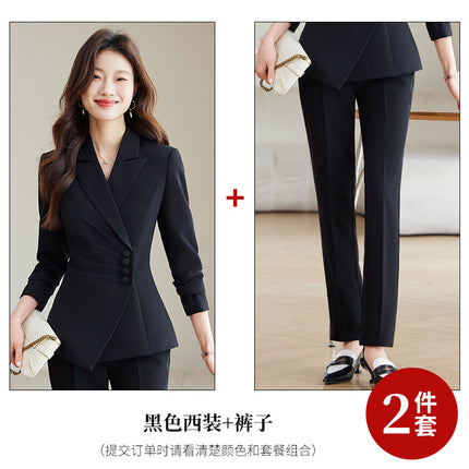 2025 Spring European and American Foreign Trade Green Slim Fit Small Suit Set Front Desk White Collar Workwear Wide-Leg Pants Suit Set
