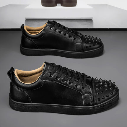 Autumn New Microfiber Leather Rivet Flat White Shoes Fashionable Personalized All-match Low-top Casual Sneakers Men's Shoes