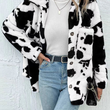 Cross-border Europe and the United States hot double-sided plush cow pattern pocket jacket jacket ~ AliExpress independent station hot