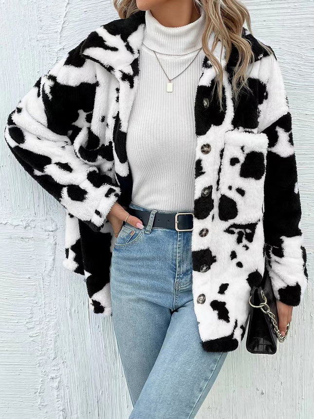 Cross-border Europe and the United States hot double-sided plush cow pattern pocket jacket jacket ~ AliExpress independent station hot