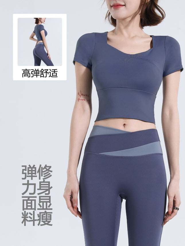 Yoga clothes women's running fitness short sleeve sports training quick-drying top tight summer fitness suit