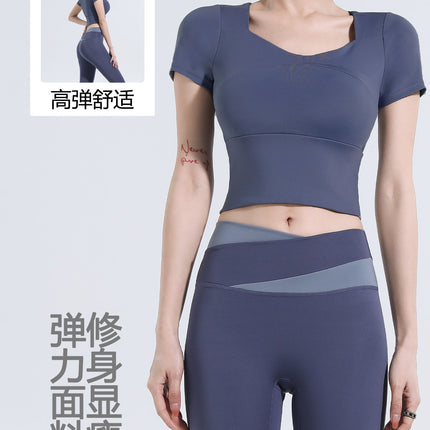 Yoga clothes women's running fitness short sleeve sports training quick-drying top tight summer fitness suit