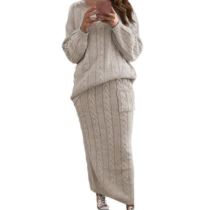 2026 Autumn/Winter New Women's Fashion Amazon European and American Style Cable Knit Sweater Women's Set Dress