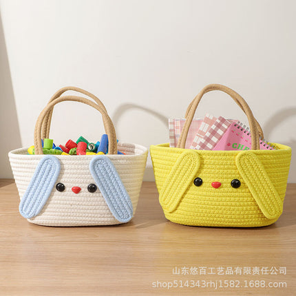 Cute Baby Souvenir, Cute Dog Cotton Thread Woven Bag, Hand-Held Cartoon Small Fresh Basket Bag, Hand-Held Women's Bag